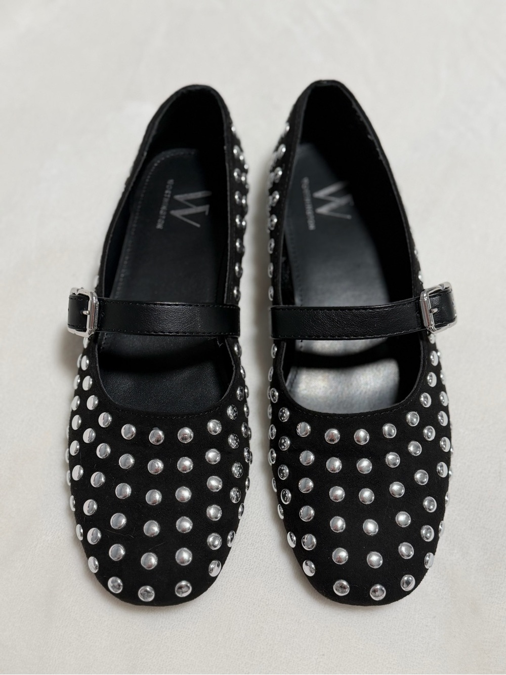 Wothington Black Studded Mary Jane Flats